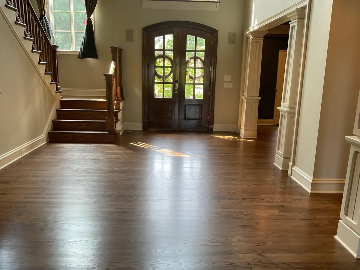Grand entryway with hardwood floor installation